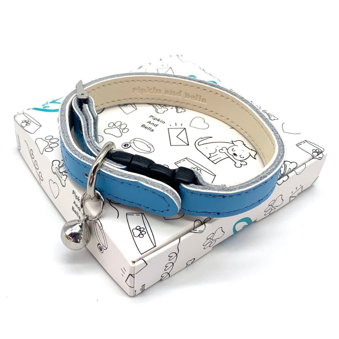 Soft Leather Cat Collar - Blue - Pipkin and Bella