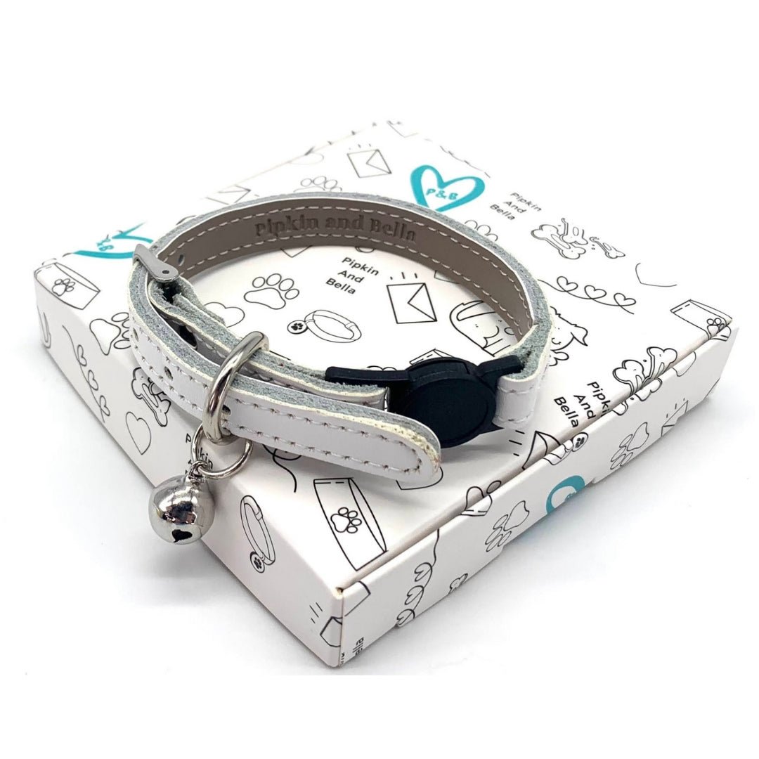 Soft Leather Cat Collar - Ice White - Pipkin and Bella