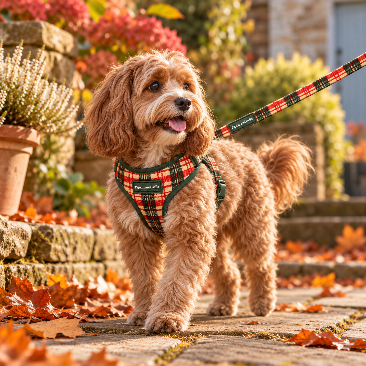 Pipkin and Bella Fabric Dog Lead - Copper Glen