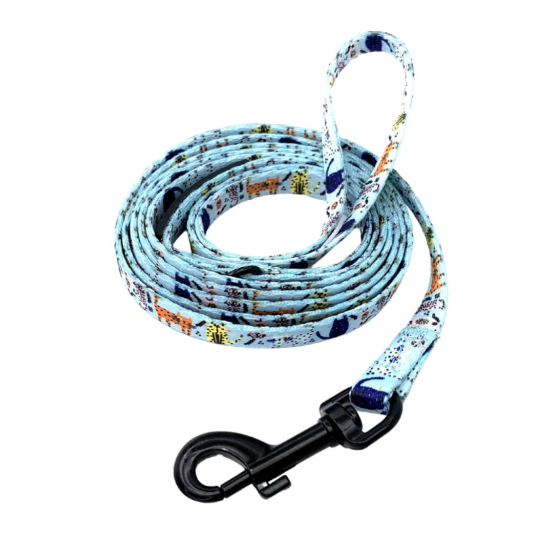 Adjustable Harness and Fabric Lead - Purrfect Catitude - Blue - Pipkin and Bella
