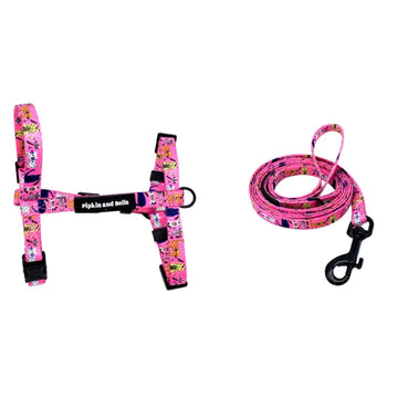 Adjustable Harness and Fabric Lead - Purrfect Catitude - Pink - Pipkin and Bella