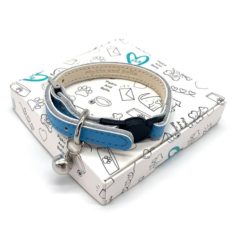 Soft Leather Cat Collar - Blue - Pipkin and Bella