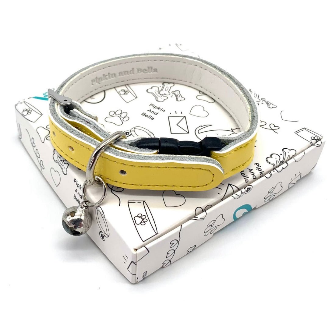 Soft Leather Cat Collar - Bright Yellow - Pipkin and Bella