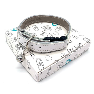 Soft Leather Cat Collar - Ice White - Pipkin and Bella